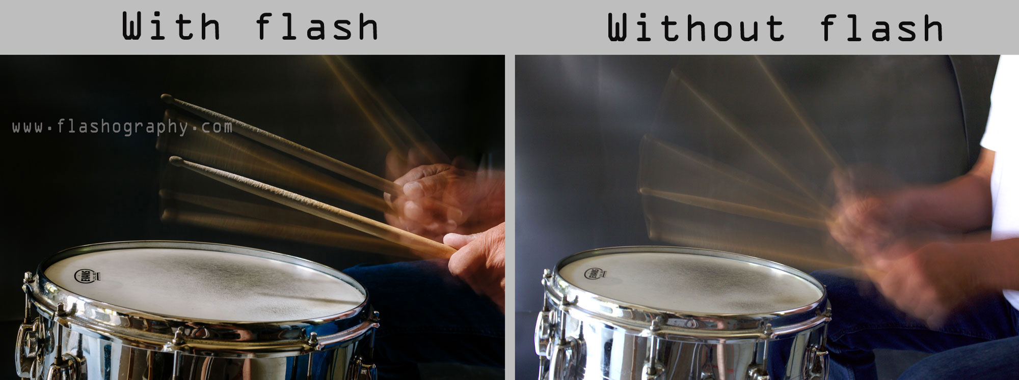 drummer with and without flash